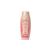 Sahfee halal shampoo in een roze fles met decoratief rood patroon voor bedekt haar